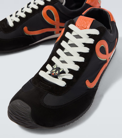 Men' Loewe Ballet Runner 2.0 In Nylon And Calfskin Black Orange Pale Green Sneaker
