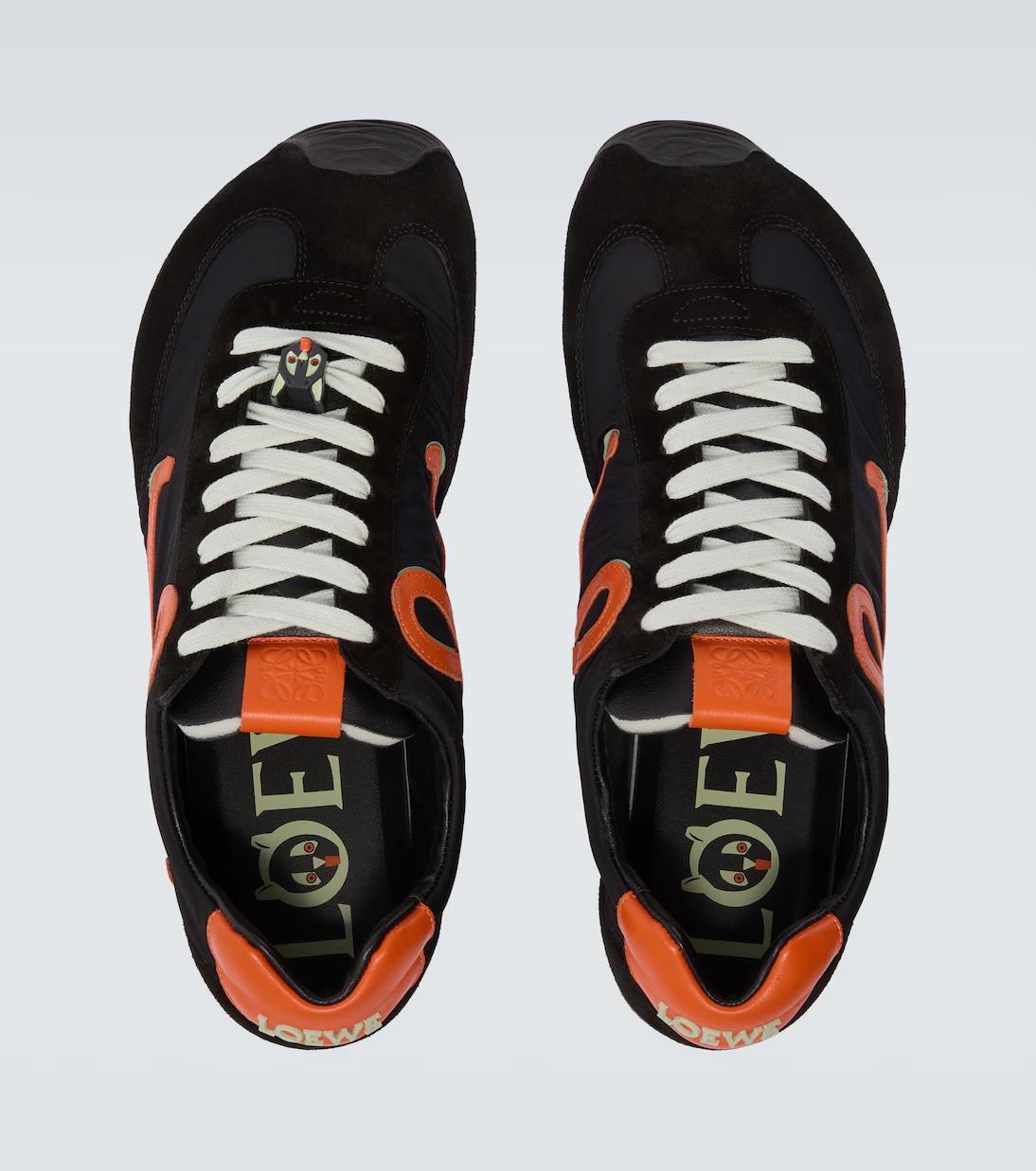 Men' Loewe Ballet Runner 2.0 In Nylon And Calfskin Black Orange Pale Green Sneaker