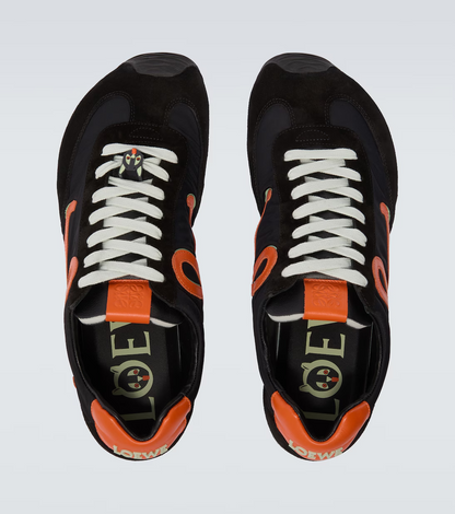 Men' Loewe Ballet Runner 2.0 In Nylon And Calfskin Black Orange Pale Green Sneaker