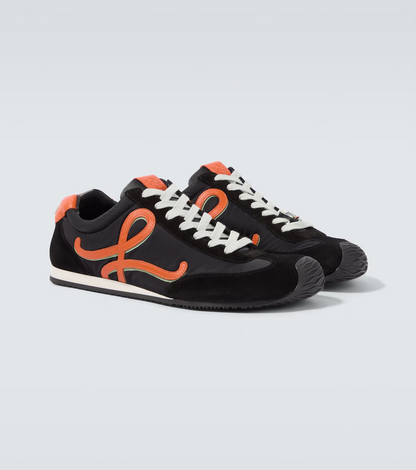Men' Loewe Ballet Runner 2.0 In Nylon And Calfskin Black Orange Pale Green Sneaker