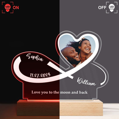 Custom Photo Infinity Heart - Personalized 3D Led Light Wooden Base