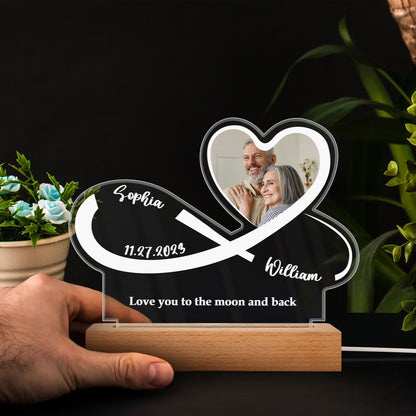 Custom Photo Infinity Heart - Personalized 3D Led Light Wooden Base