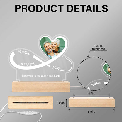 Custom Photo Infinity Heart - Personalized 3D Led Light Wooden Base