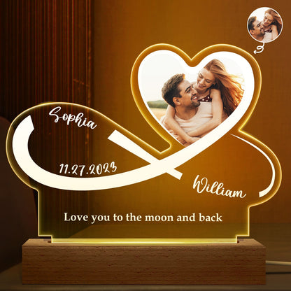 Custom Photo Infinity Heart - Personalized 3D Led Light Wooden Base