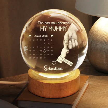 Calendar Our First Mother's Day Father's Day The Day You Became My Mom Dad - Personalized Crystal Globe Lamp