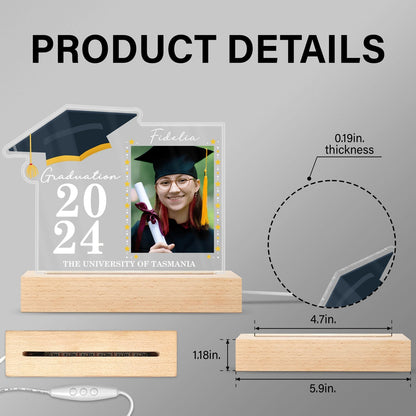 Custom Photo Graduation Celebration - Graduation Gift - Personalized 3D Led Light Wooden Base