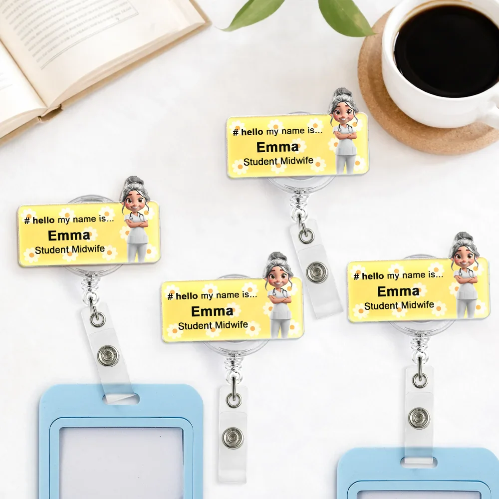 Daisy Pattern Nurse Hello My Name Is - Personalized Badge Reel