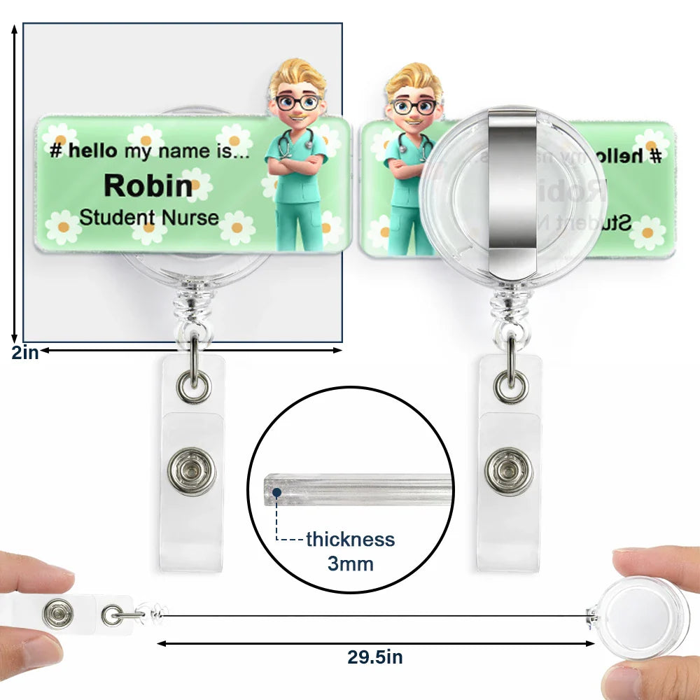 Daisy Pattern Nurse Hello My Name Is - Personalized Badge Reel