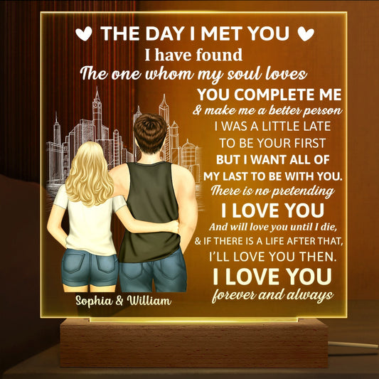 Back Couple The Day I Met You I Have Found The One - Personalized 3D Led Light Wooden Base