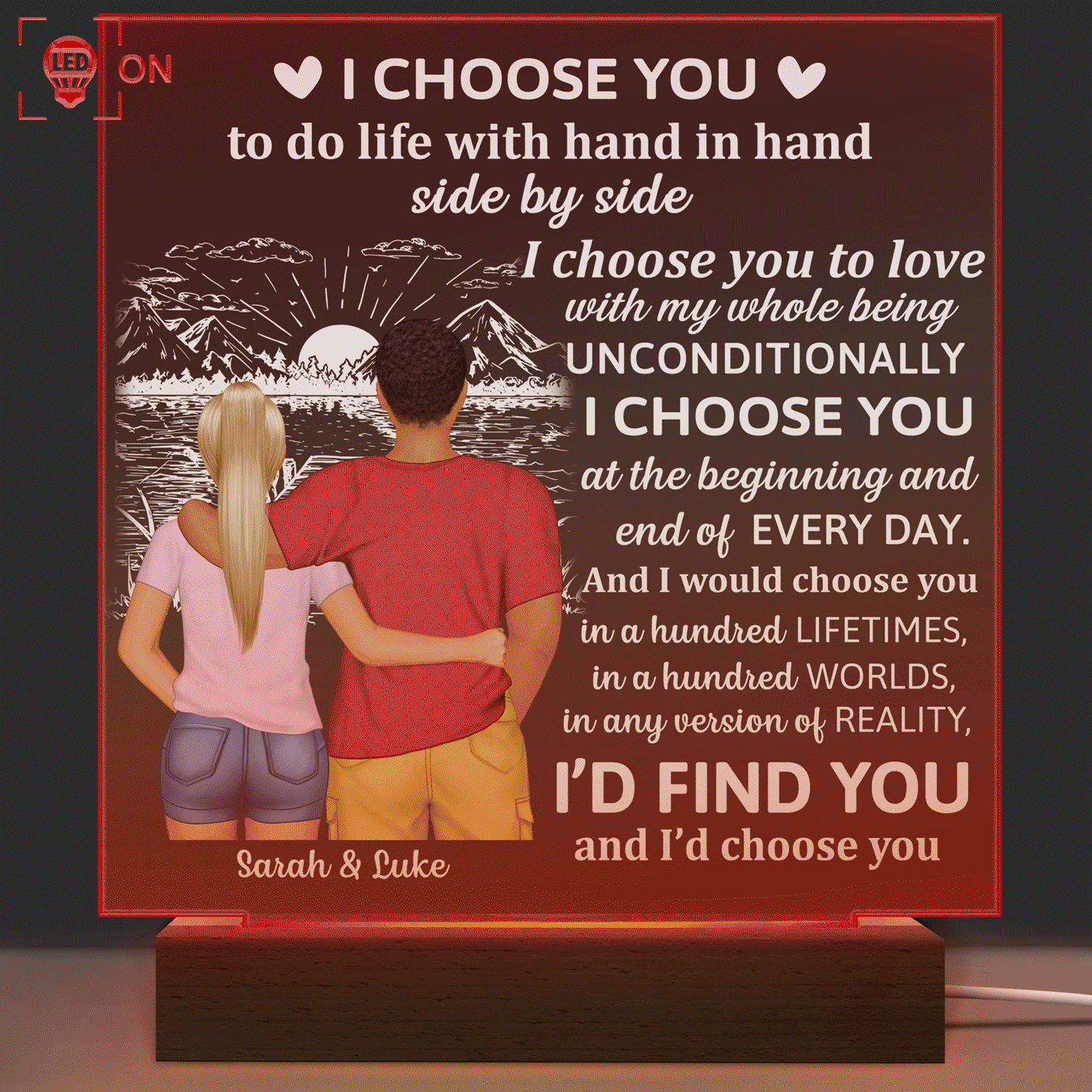 Back Couple The Day I Met You I Have Found The One - Personalized 3D Led Light Wooden Base