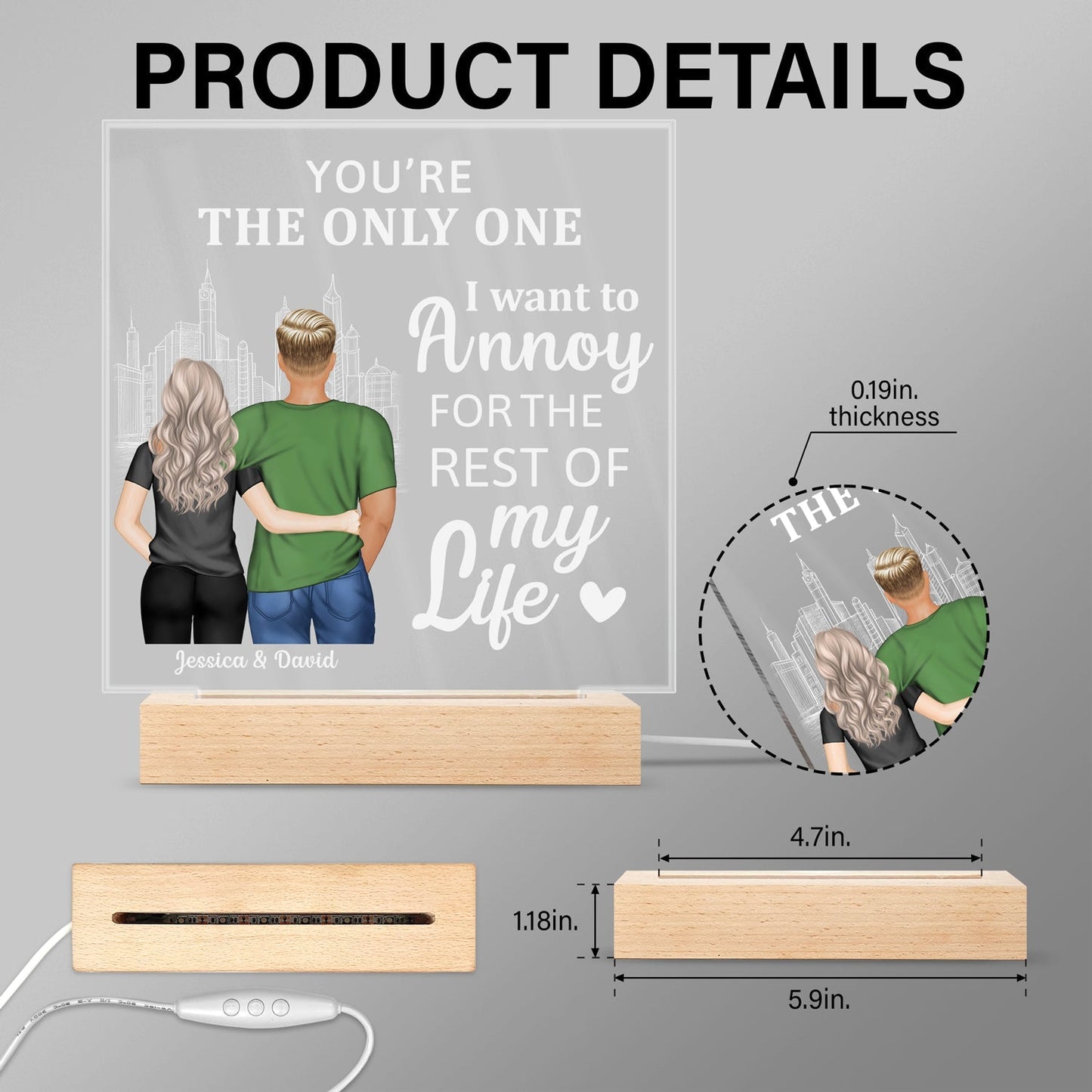 Back Couple The Day I Met You I Have Found The One - Personalized 3D Led Light Wooden Base
