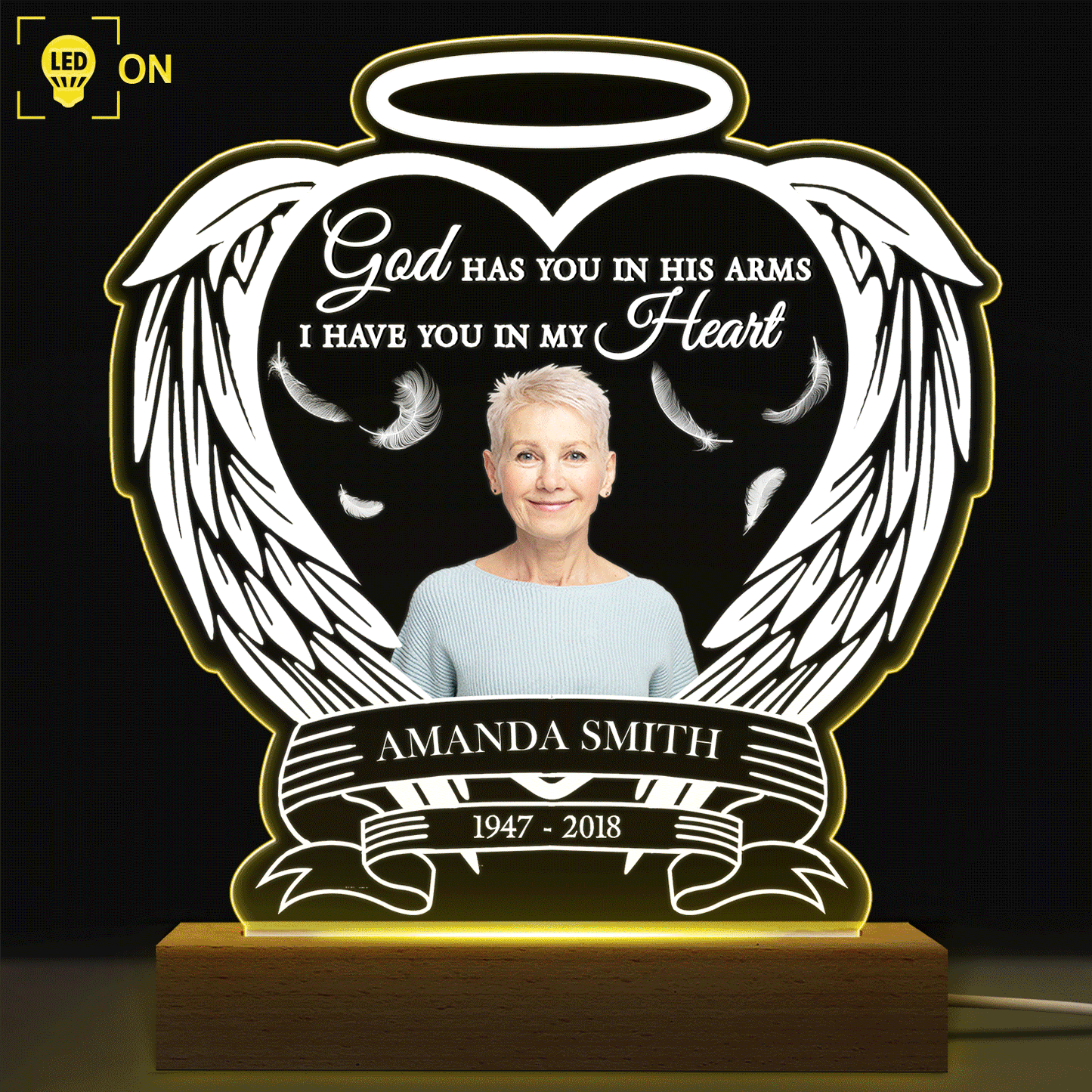 Custom Photo Always Shine In My Heart - Loving - Personalized 3D Led Light Wooden Base