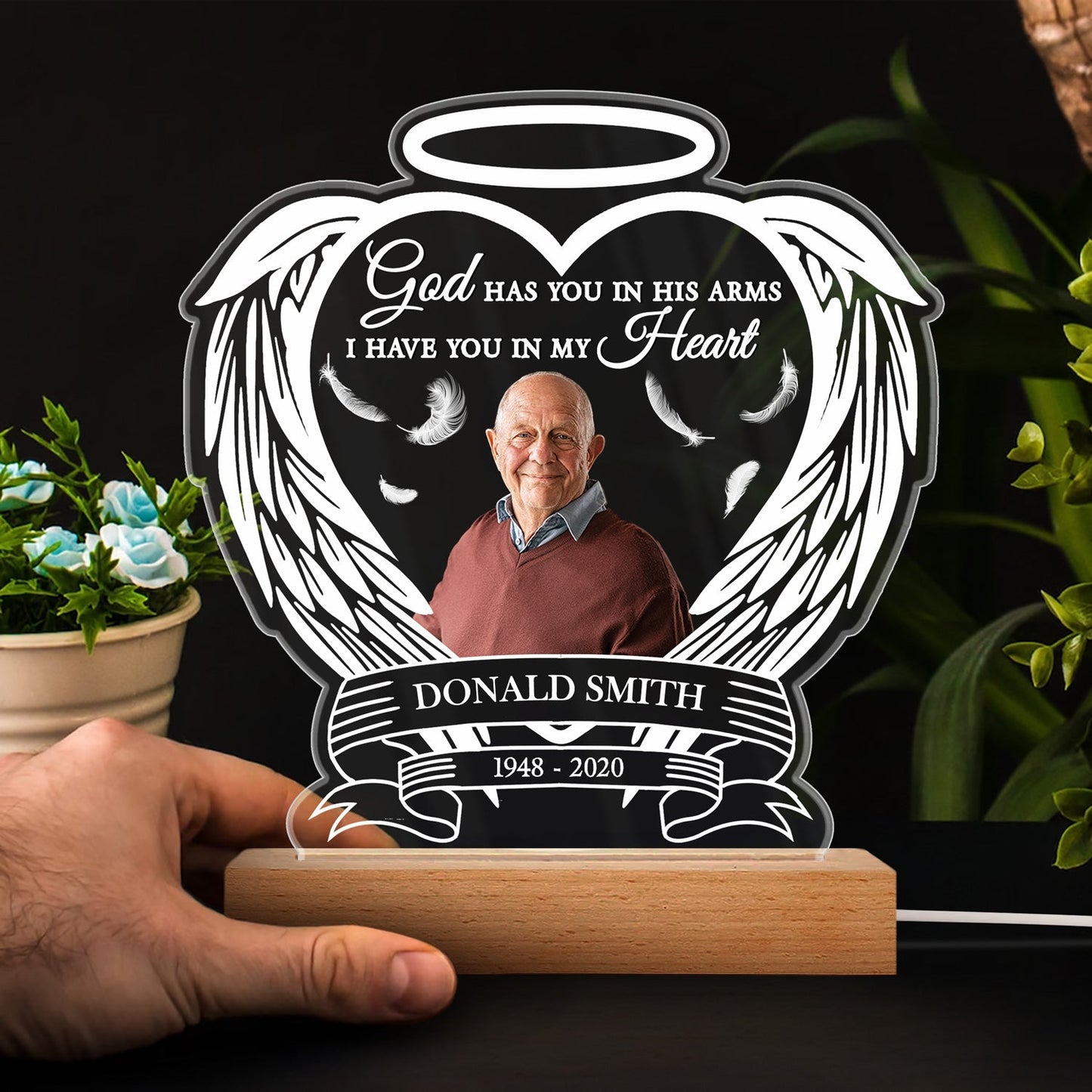 Custom Photo Always Shine In My Heart - Loving - Personalized 3D Led Light Wooden Base