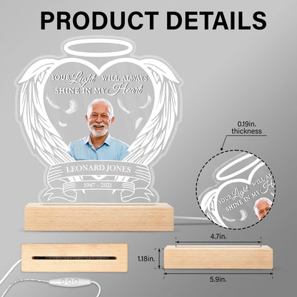 Custom Photo Always Shine In My Heart - Loving - Personalized 3D Led Light Wooden Base