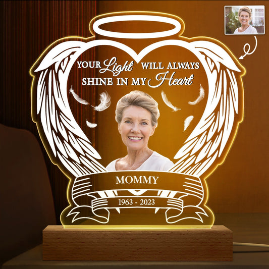 Custom Photo Always Shine In My Heart - Loving - Personalized 3D Led Light Wooden Base