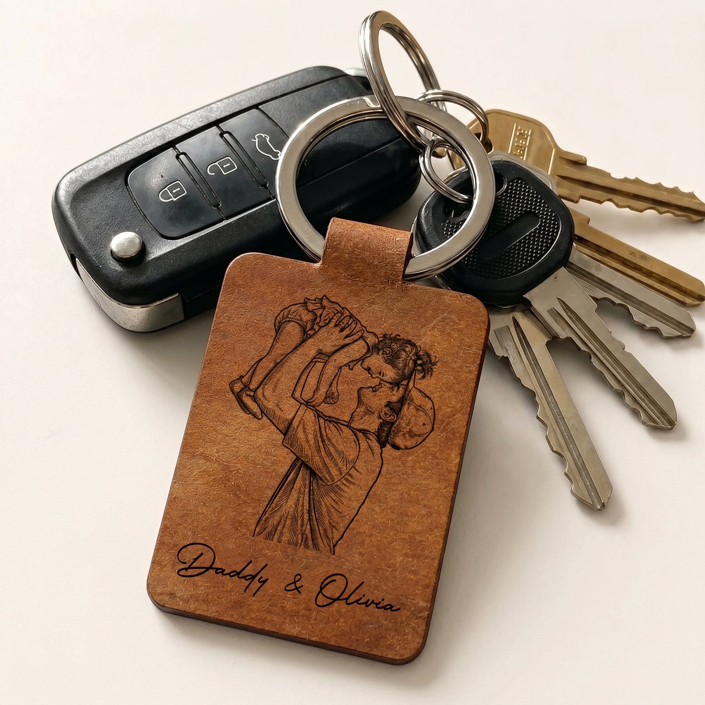 The Day You Became My Dad Sketch Line Art Father's Day Gift For Him - Personalized Keychain