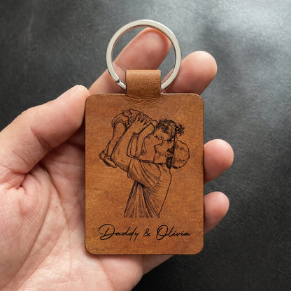 The Day You Became My Dad Sketch Line Art Father's Day Gift For Him - Personalized Keychain