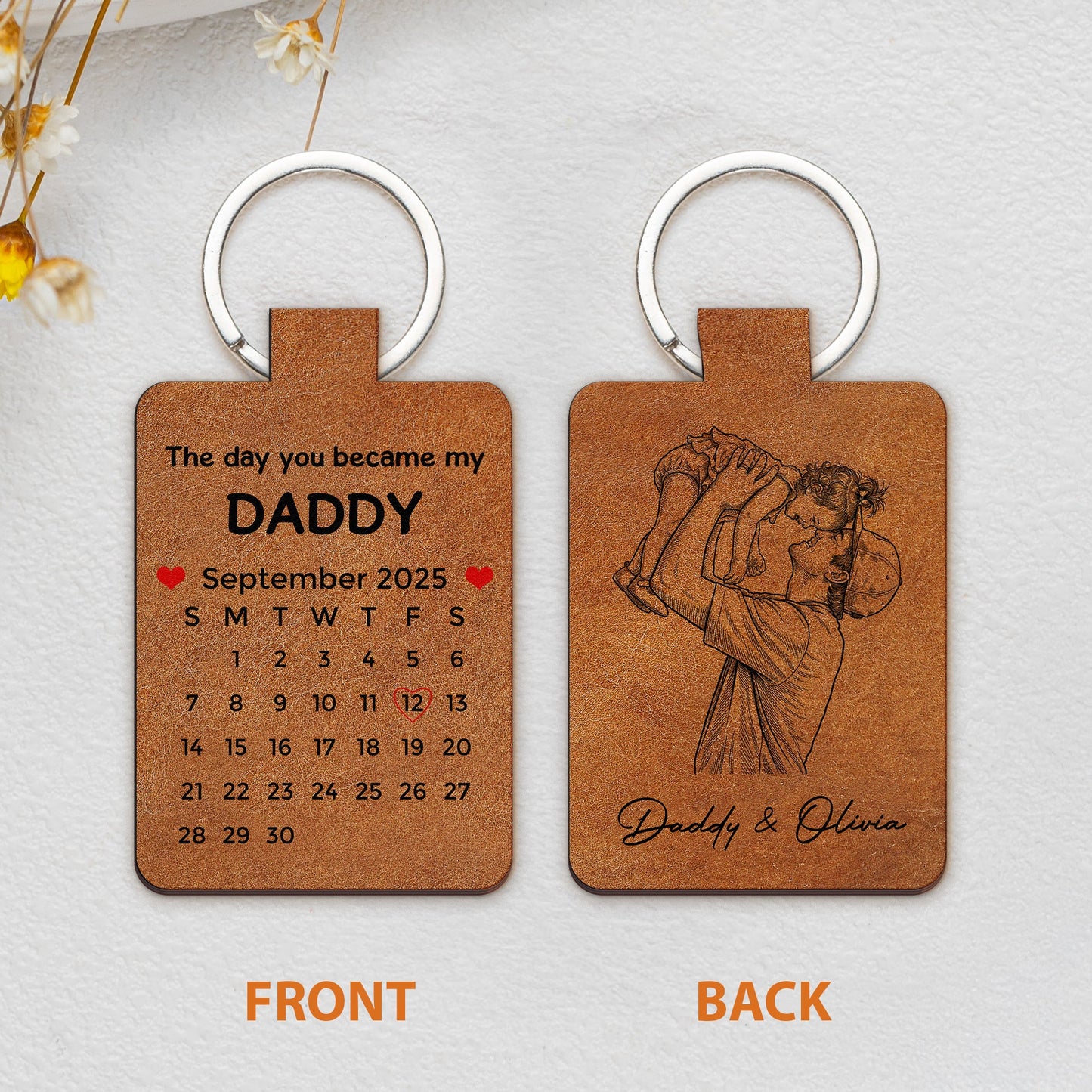 The Day You Became My Dad Sketch Line Art Father's Day Gift For Him - Personalized Keychain