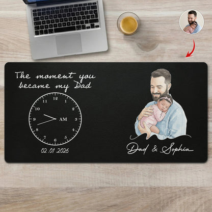 The Moment You Became Dad Watercolor Art Father's Day Gift For Husband - Personalized Desk Mat