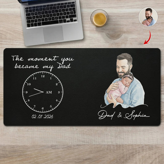 The Moment You Became Dad Watercolor Art Father's Day Gift For Husband - Personalized Desk Mat