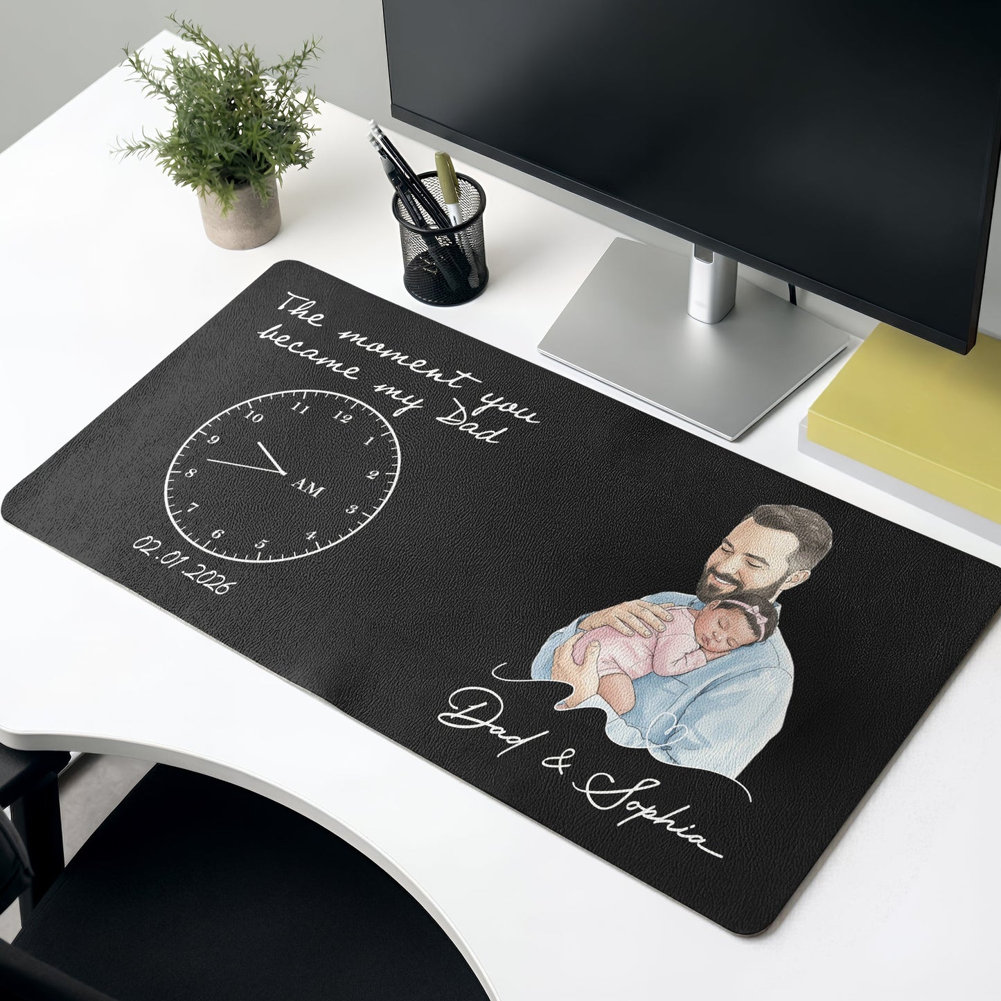 The Moment You Became Dad Watercolor Art Father's Day Gift For Husband - Personalized Desk Mat