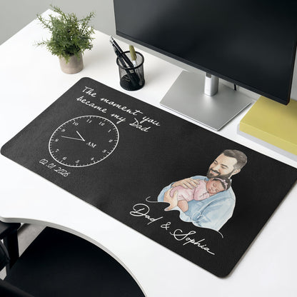 The Moment You Became Dad Watercolor Art Father's Day Gift For Husband - Personalized Desk Mat