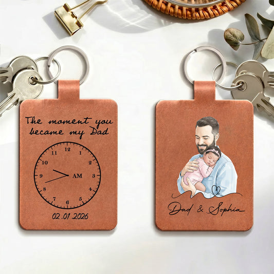The Moment You Became My Dad Custom Photo Watercolor Father's Day Gift - Personalized Keychain