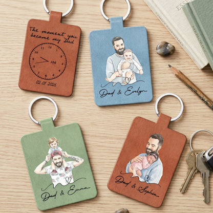 The Moment You Became My Dad Custom Photo Watercolor Father's Day Gift - Personalized Keychain
