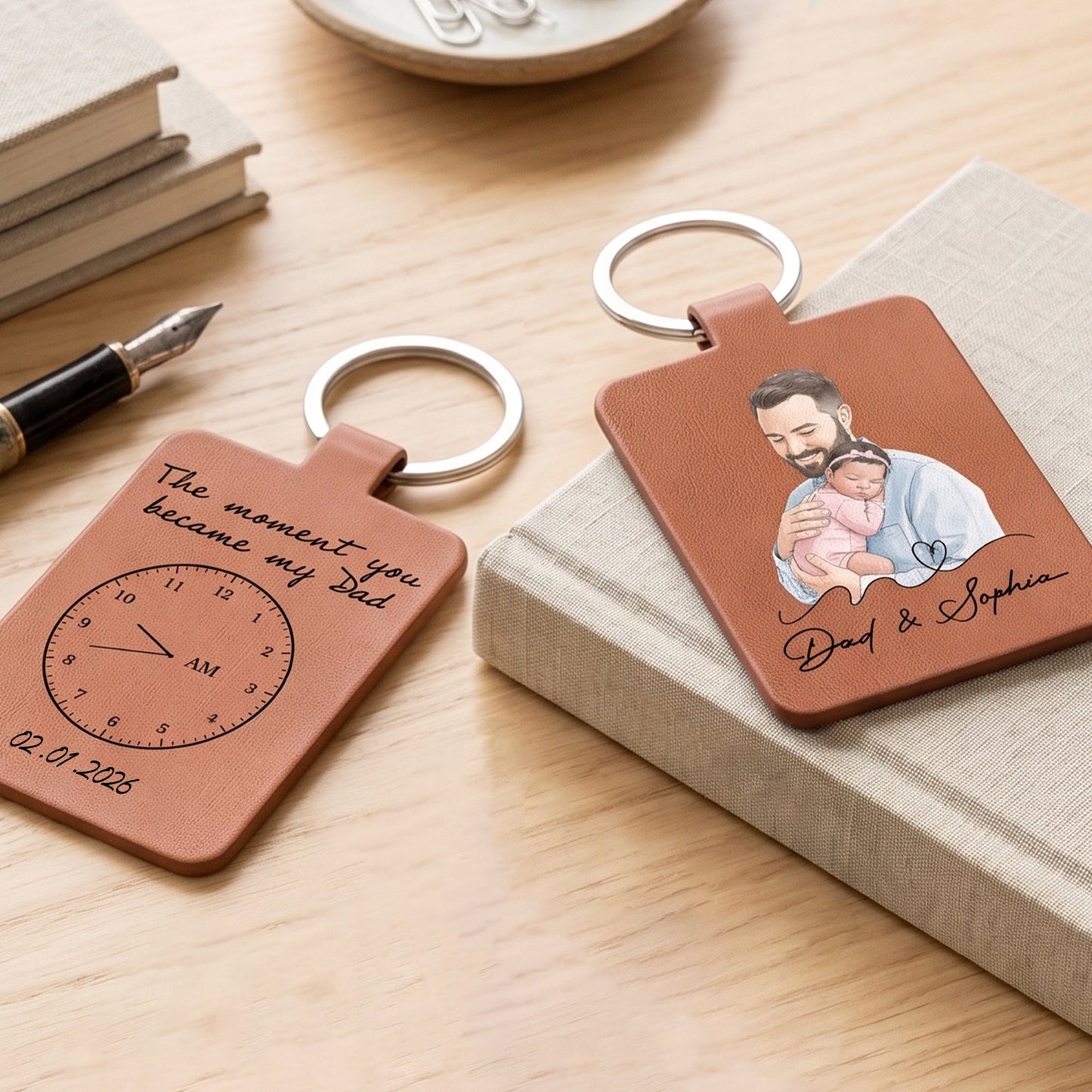 The Moment You Became My Dad Custom Photo Watercolor Father's Day Gift - Personalized Keychain