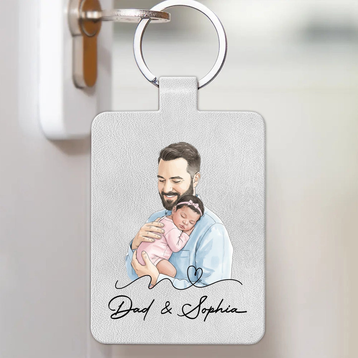 The Moment You Became My Dad Custom Photo Watercolor Father's Day Gift - Personalized Keychain