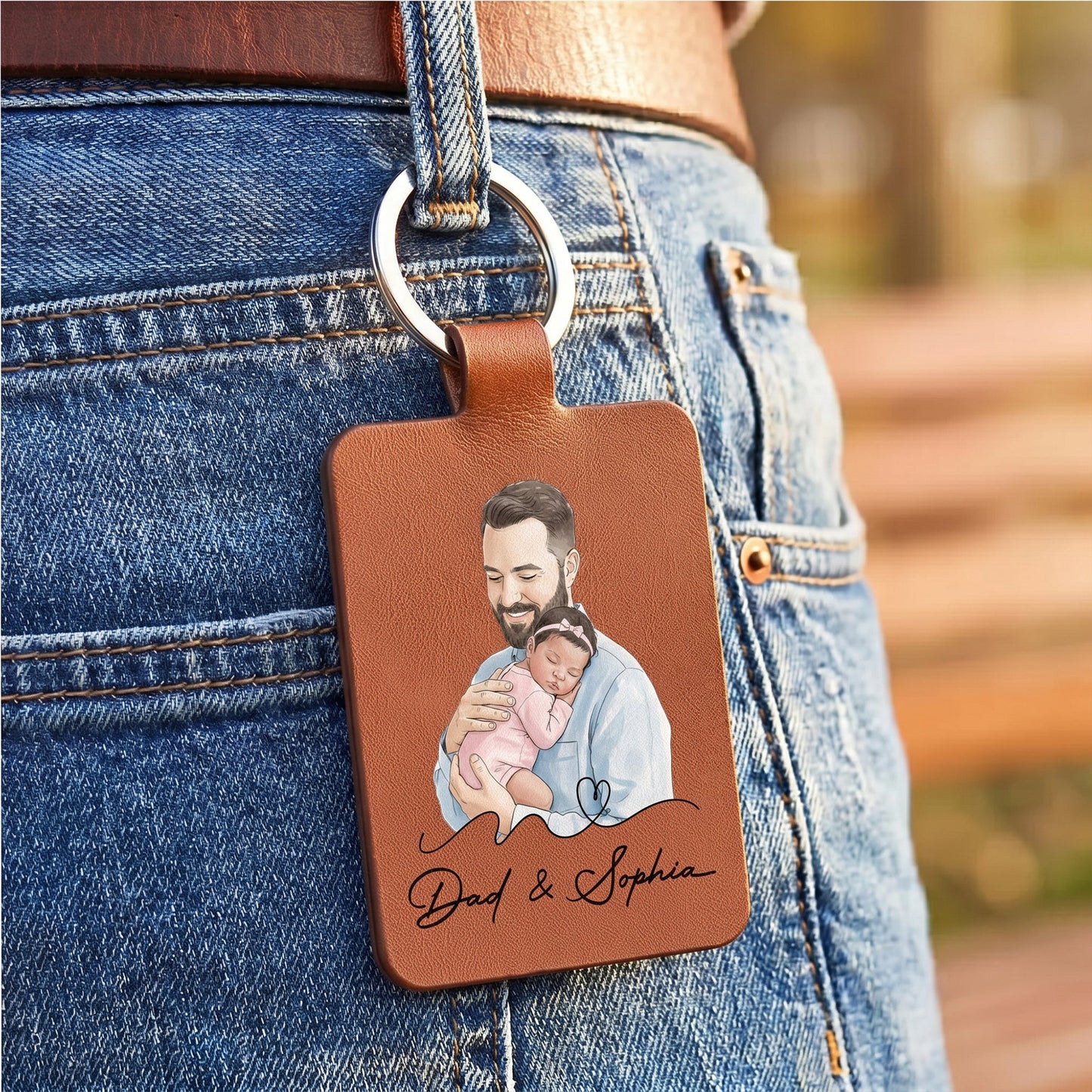 The Moment You Became My Dad Custom Photo Watercolor Father's Day Gift - Personalized Keychain