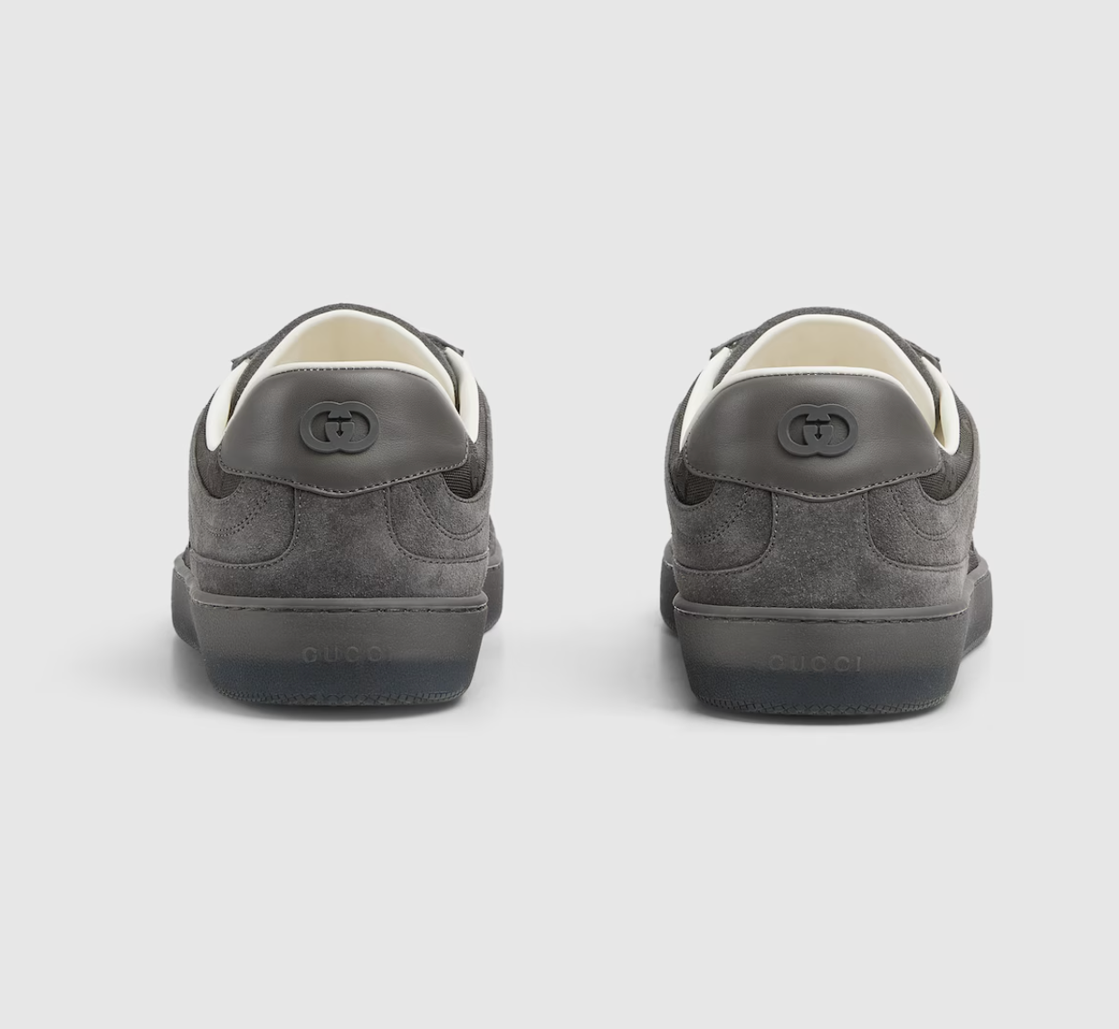 Men's Gucci G75 Logo-Appliquéd Leather-Trimmed Suede Grey Sneakers