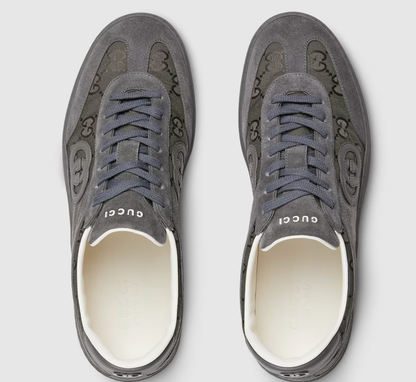 Men's Gucci G75 Logo-Appliquéd Leather-Trimmed Suede Grey Sneakers