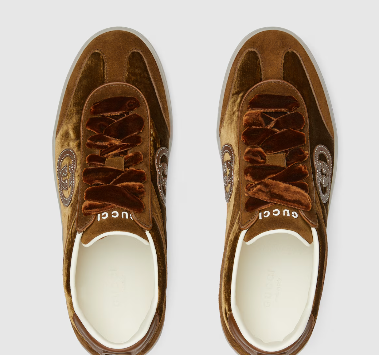 Men's Gucci G75 Logo-Appliquéd Leather-Trimmed Suede Brown Sneakers