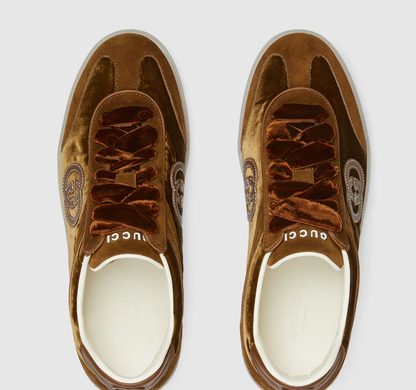 Men's Gucci G75 Logo-Appliquéd Leather-Trimmed Suede Brown Sneakers