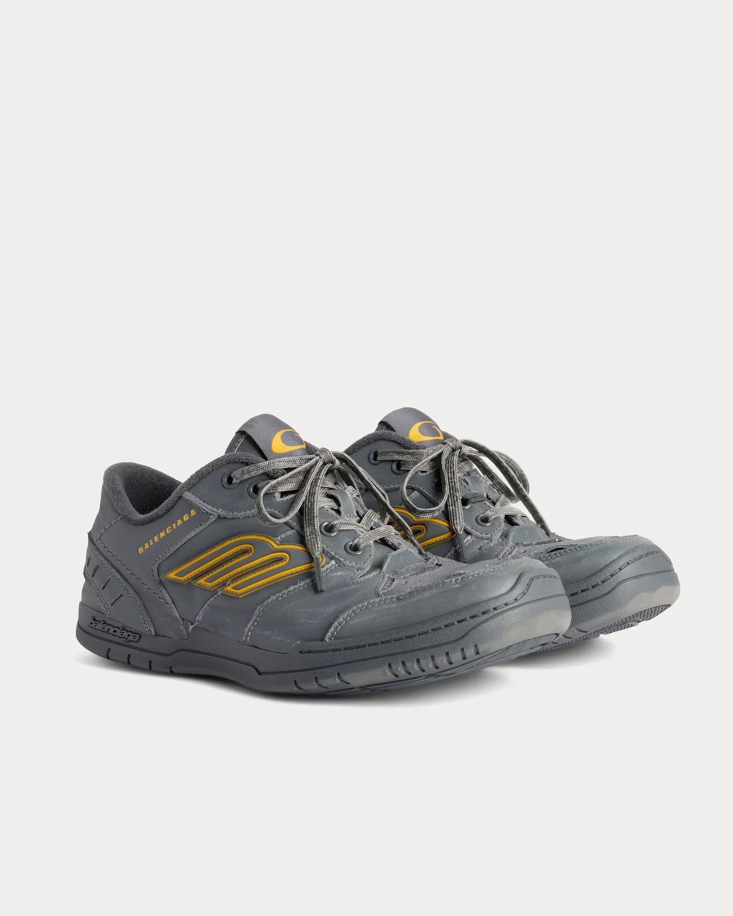Men' Balenciaga Hamptons Worn-out Trainers Grey Yellow Low Sneaker