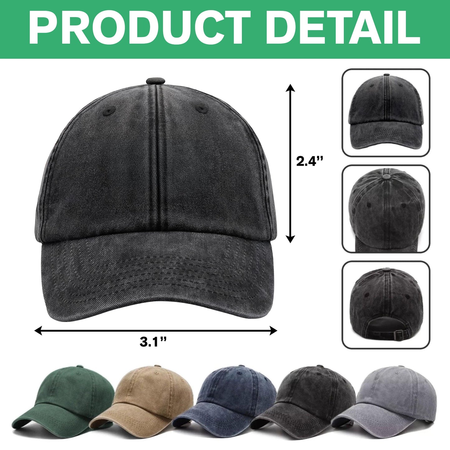 Custom Photo Vintage Retro Car Washed Denim Baseball Cap