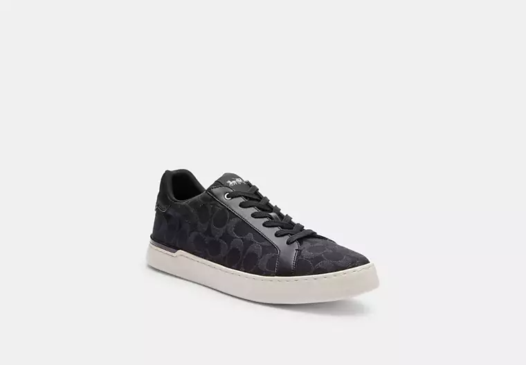Men's Coach Clip Low-Top Skateboard Black Denim Sneakers