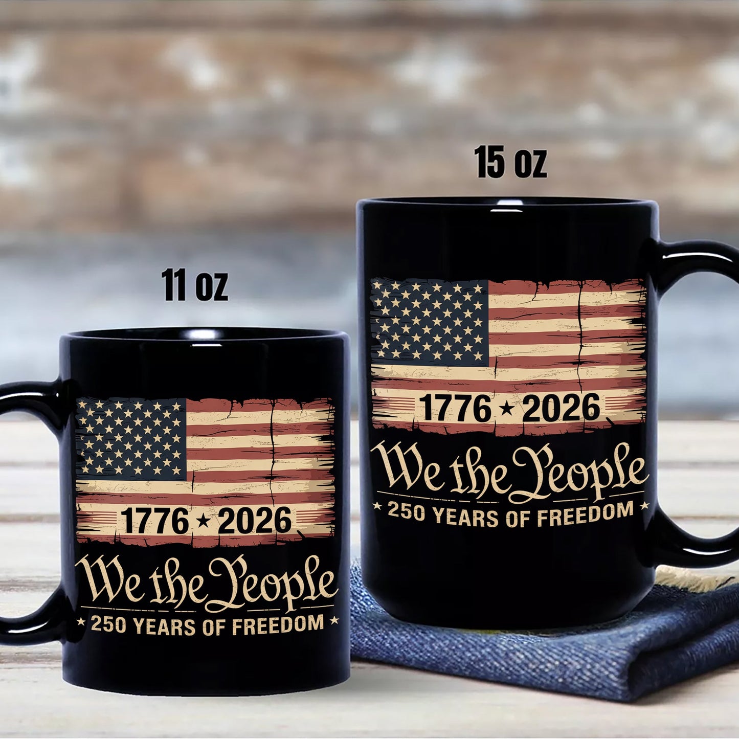 America 250th Birthday US Flag 250 Years We The People Black Mug