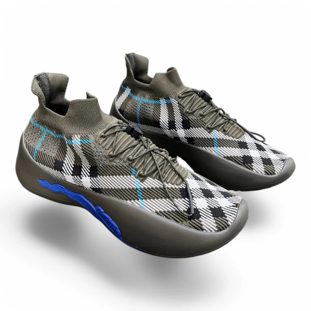 Men’s Burberry burbery Neptune Check Knit Khaki And Blue Sneaker