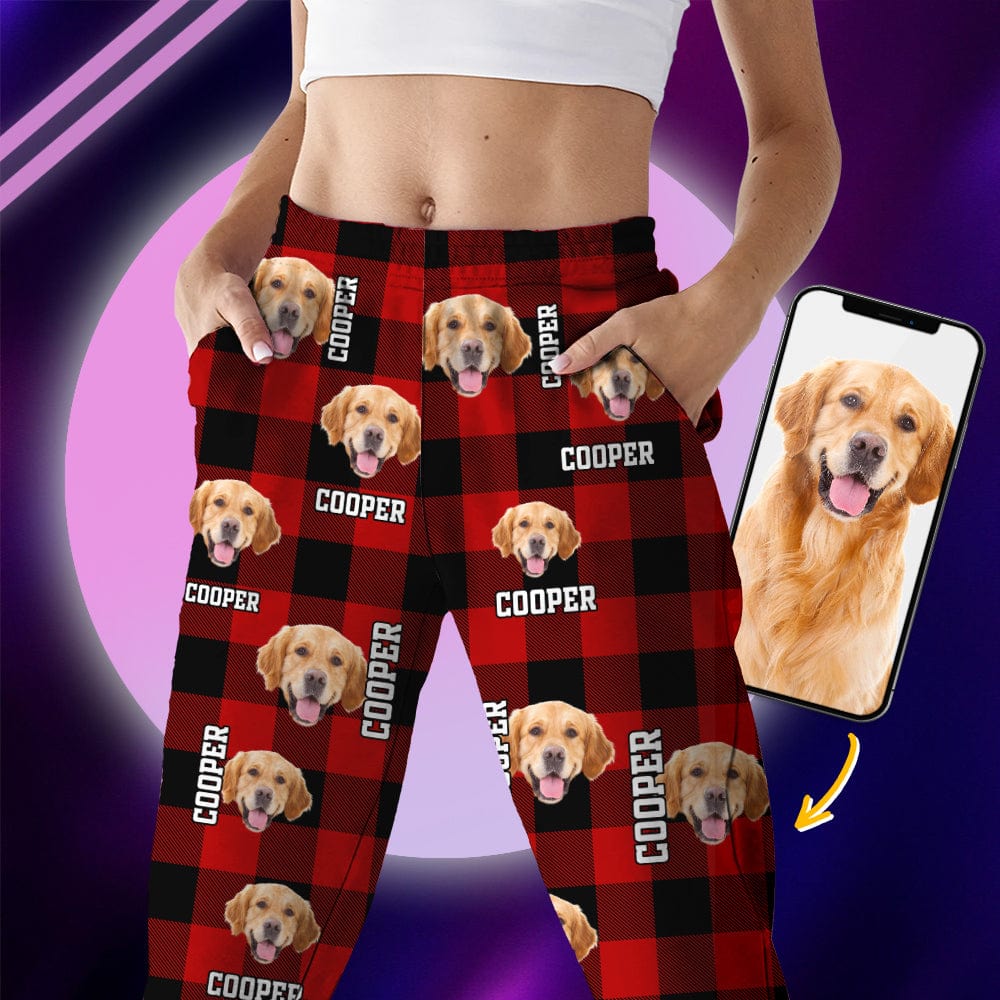 Custom Dog Cat Face Photo And Name Flannel Pajamas