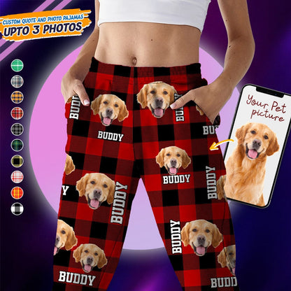 Custom Dog Cat Face Photo And Name Flannel Pajamas