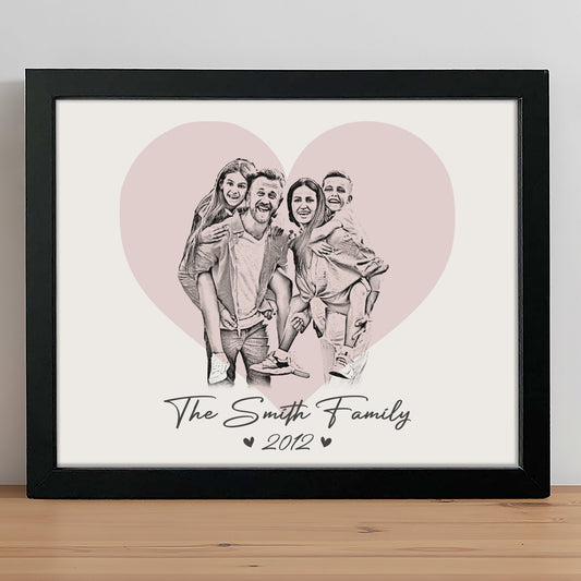 Custom Family & Couple Line Art Portrait From Photo Picture Frame Gift for Loved Ones