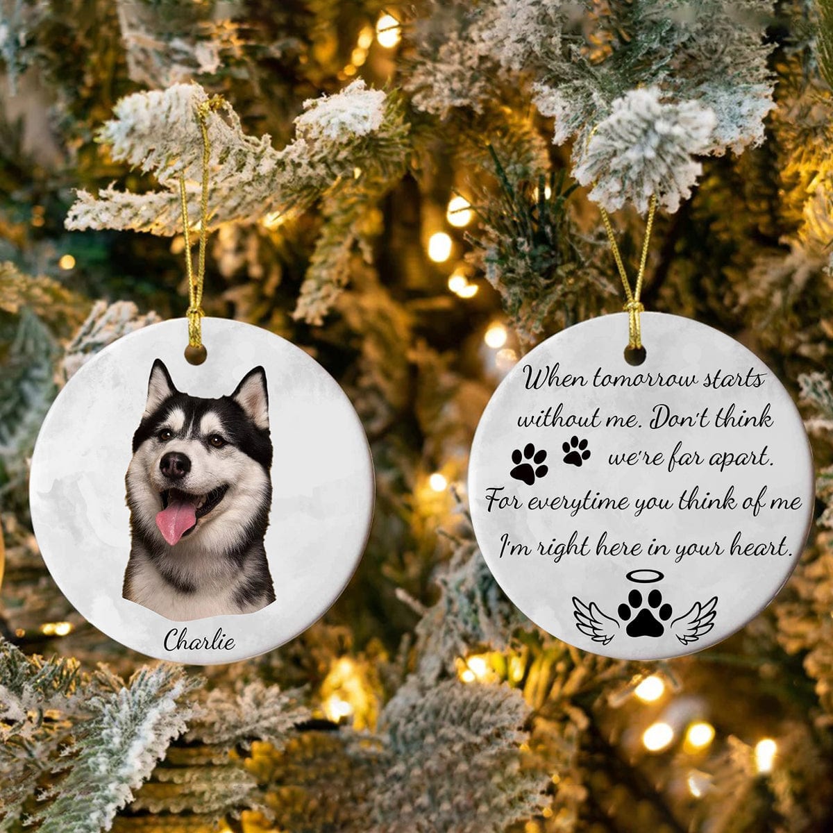 Custom Pet Portrait Photo Watercolor Memorial Christmas Ceramic Ornament