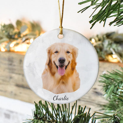 Custom Pet Portrait Photo Watercolor Memorial Christmas Ceramic Ornament