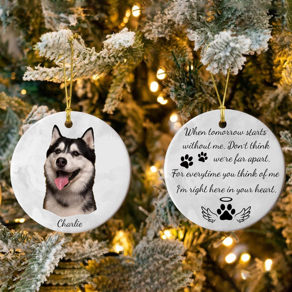 Custom Pet Portrait Photo Watercolor Memorial Christmas Ceramic Ornament