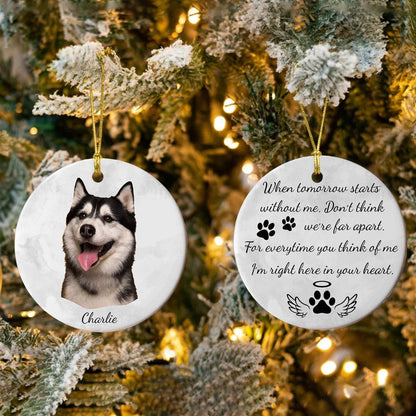 Custom Pet Portrait Photo Watercolor Memorial Christmas Ceramic Ornament