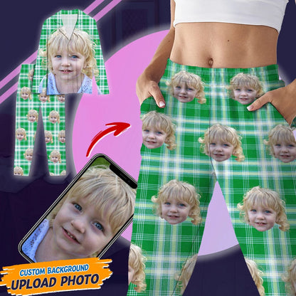 Custom Photo Portrait Face With Christmas Accessories Flannel Pajamas