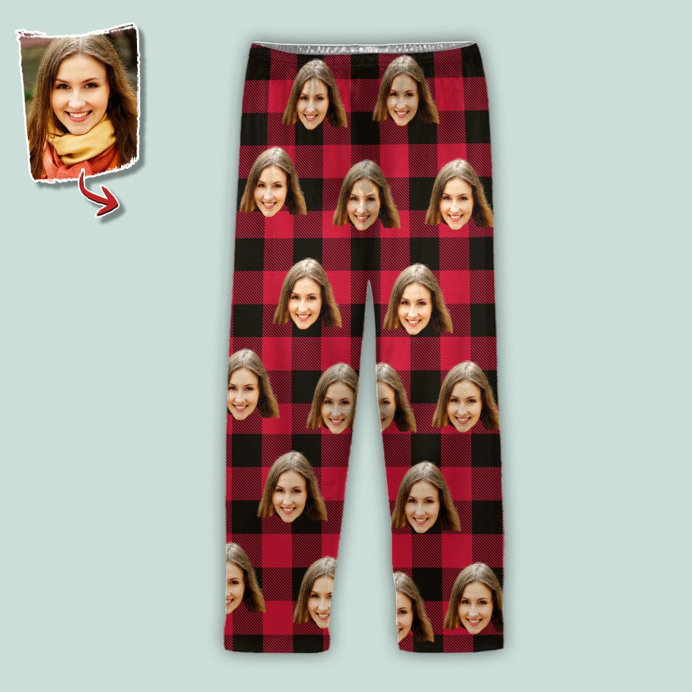 Custom Photo Portrait Face With Christmas Accessories Flannel Pajamas