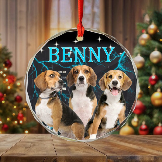 Custom Portrait Photo With Retro Style Glass Ornament For Dog Lovers